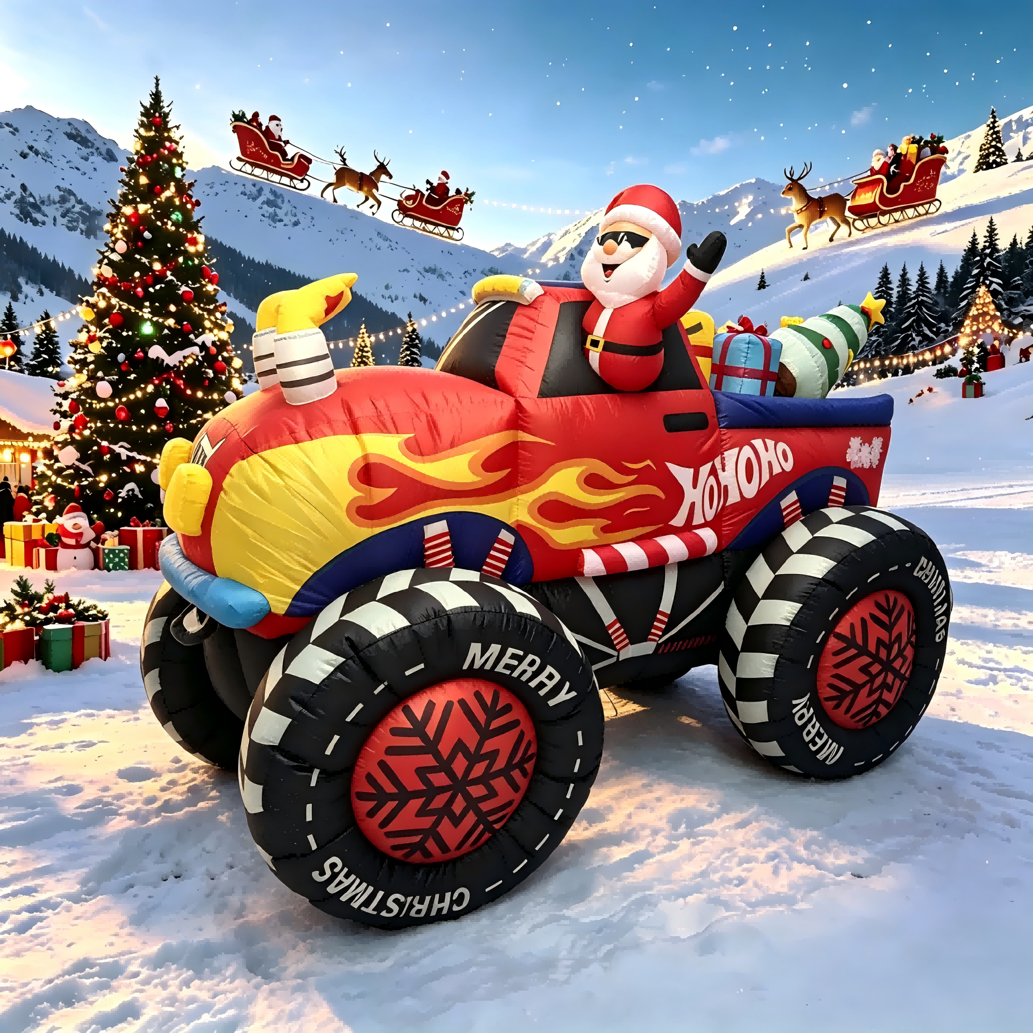 Christmas Lights Outdoor - 8 FT Christmas Inflatable Monster Truck,