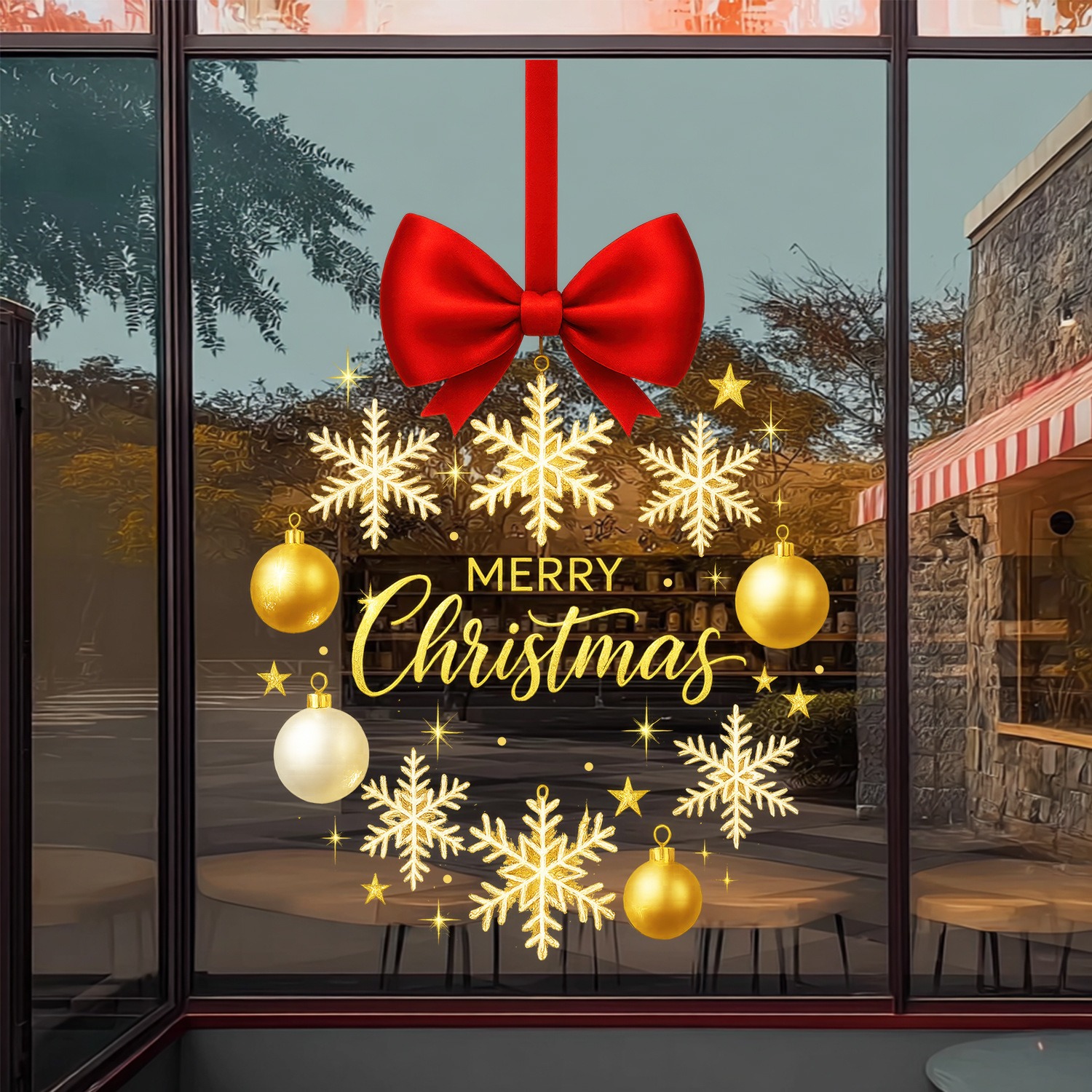 Christmas Stickers Gold Snowfl - Snowflake Window Decal ulasan dan harga