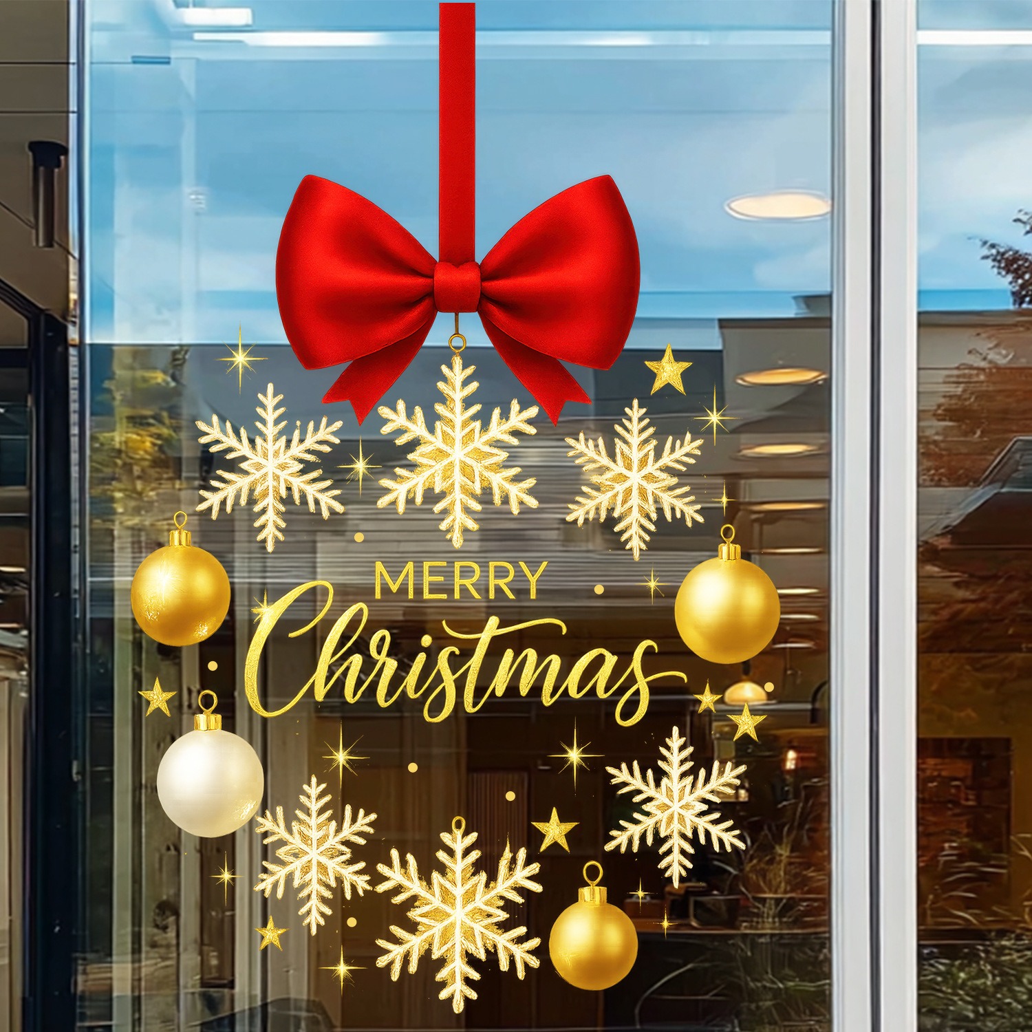 Christmas Stickers Gold Snowfl - Snowflake Window Decal ulasan dan harga