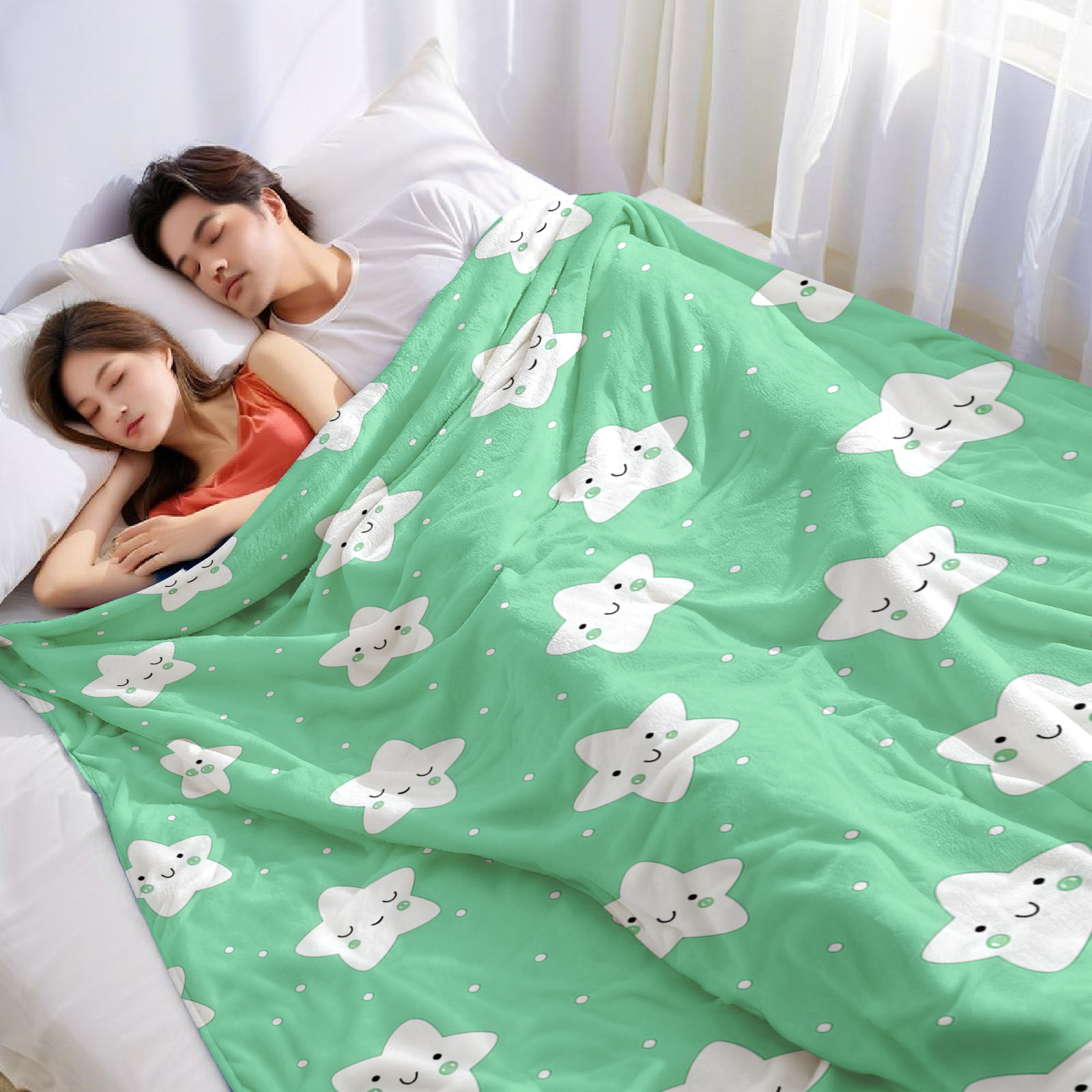 Mint Green Cute Star Lightweig - Christmas Throw Blanket ulasan dan harga