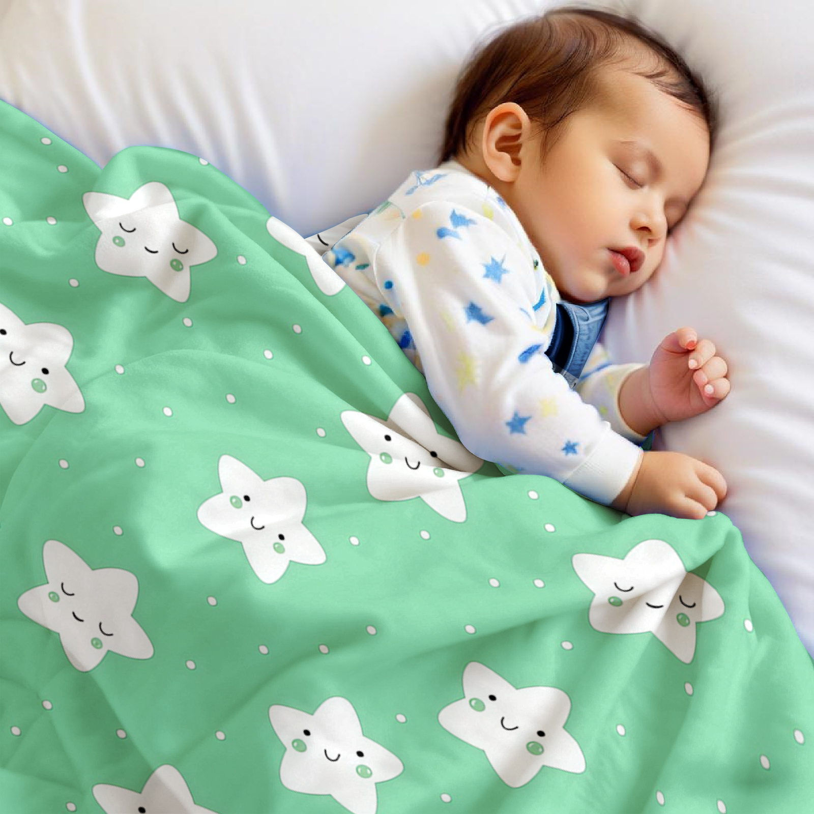 Mint Green Cute Star Lightweig - Christmas Throw Blanket ulasan dan harga