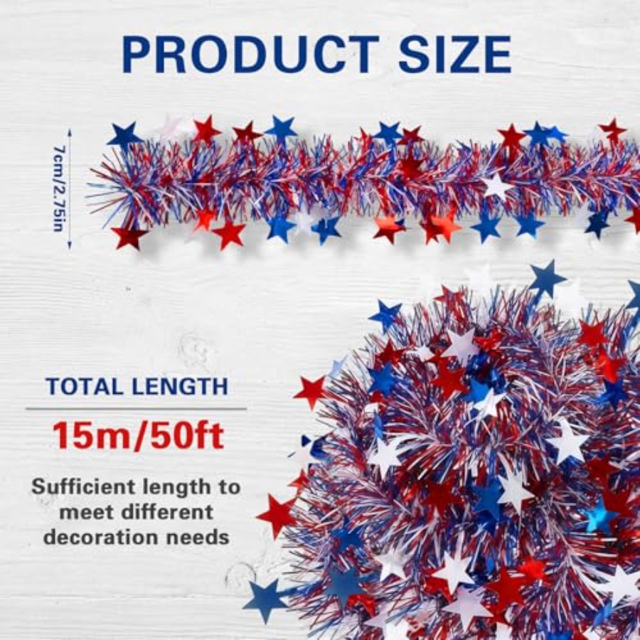 50 Ft Patriotic Glitter Tinsel - Tinsel Garland Decoration ulasan dan harga