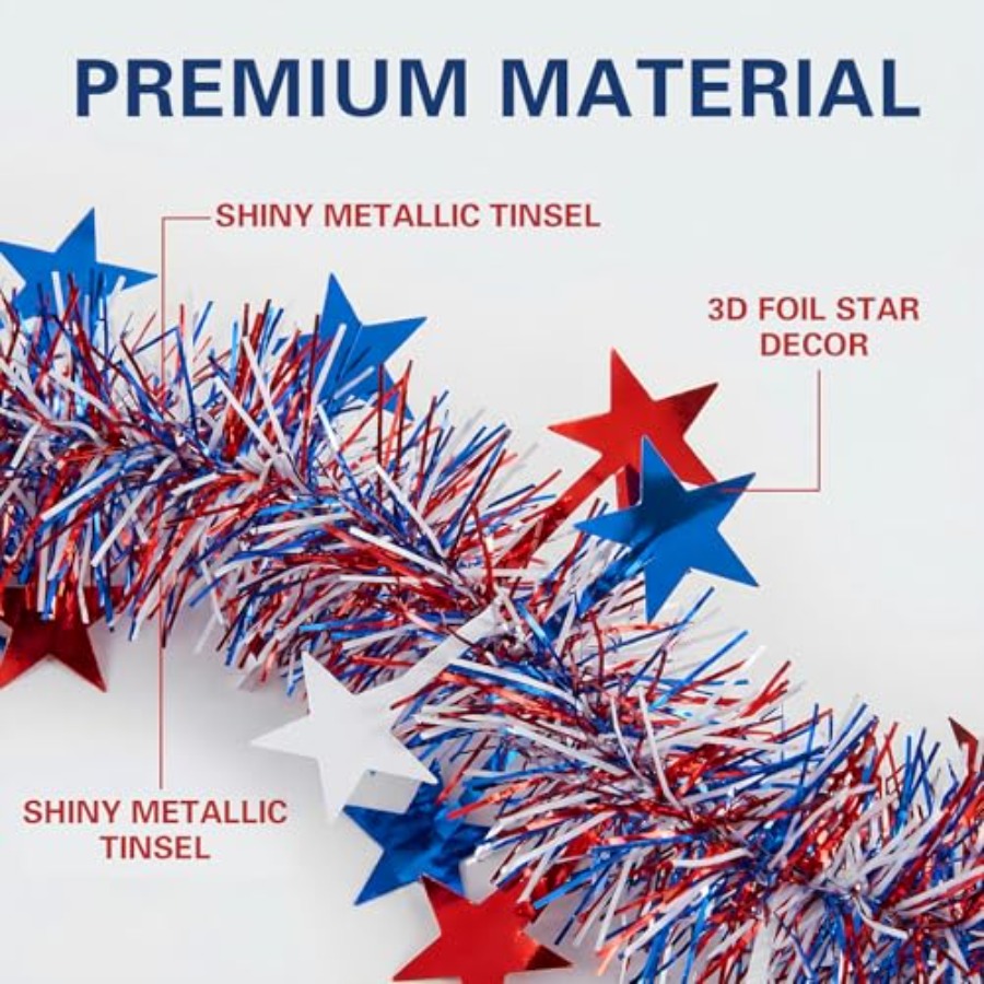 50 Ft Patriotic Glitter Tinsel - Tinsel Garland Decoration ulasan dan harga